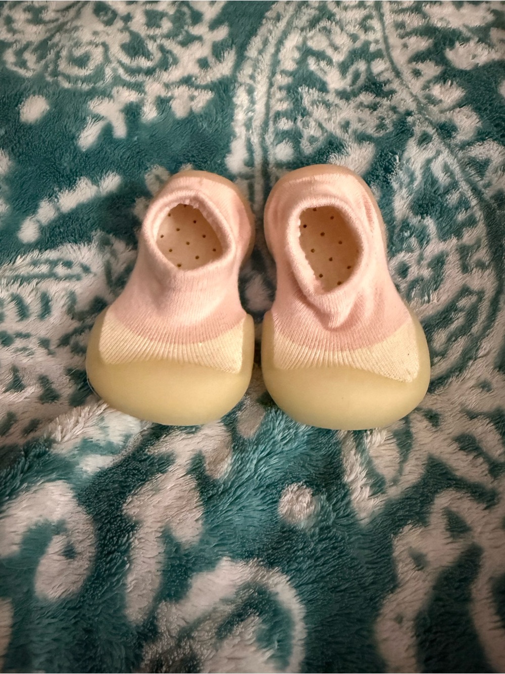 Learning to Walk Baby Soft Knit Sock Shoes in Light Pink with Cream Soles
